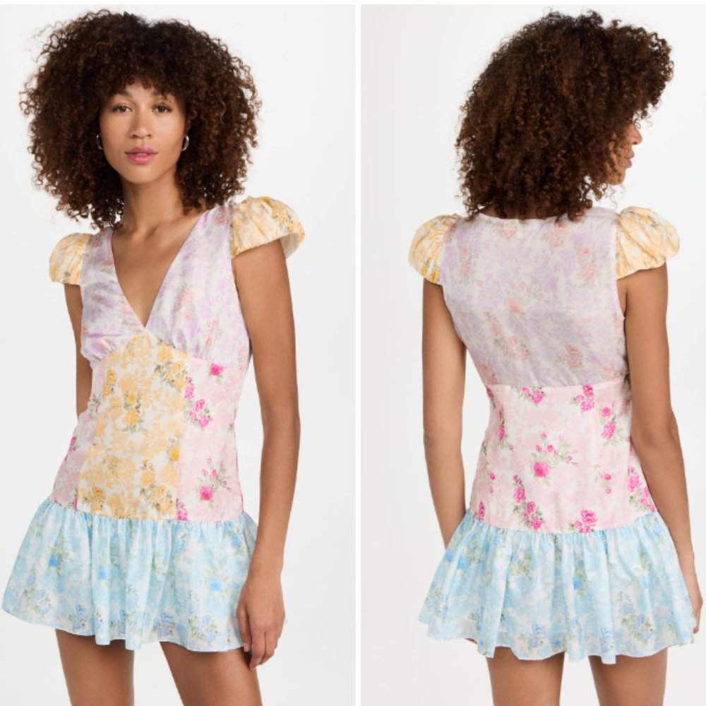 LoveShackFancy Russs Floral Colorful Mini Dress